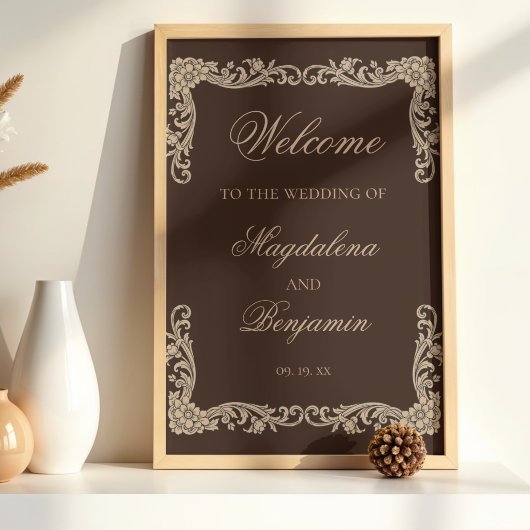 Brown and Cream Vintage Baroque Wedding Welcome ポスター