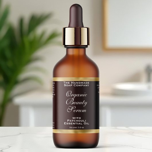 Brown and Gold Cosmetics Dropper Bottle Label ラベル