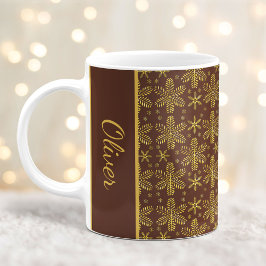 Brown and Gold Snowflakes Christmas Mug with Name コーヒーマグカップ