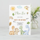 Brown And Green Dinosaur Three Rex 3rd Birthday  招待状 (スタンド正面)