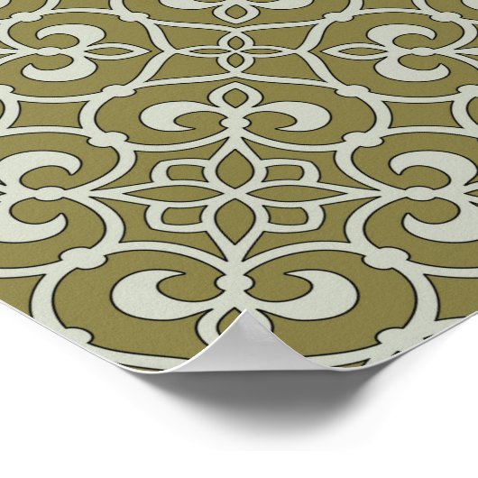Brown and Green Moroccan Scroll Ornate Pattern ポスター (角)