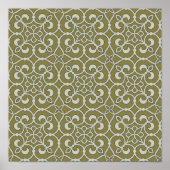 Brown and Green Moroccan Scroll Ornate Pattern ポスター (正面)