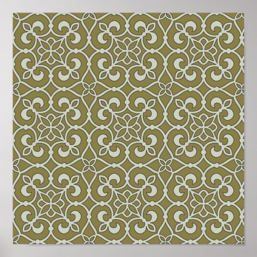 Brown and Green Moroccan Scroll Ornate Pattern ポスター (正面)