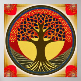 Brown and Navy Tree of Lifeポスター ポスター