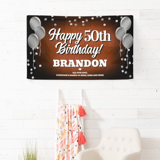 Brown and Silver Happy Birthday Banner 横断幕 (インサイチュ)