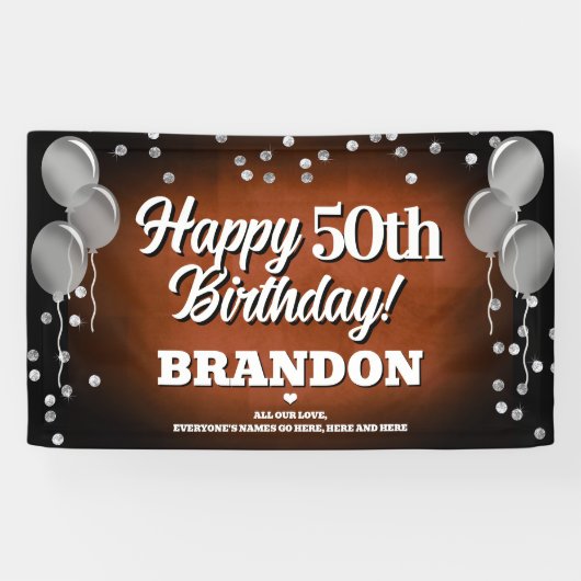 Brown and Silver Happy Birthday Banner 横断幕 (横)