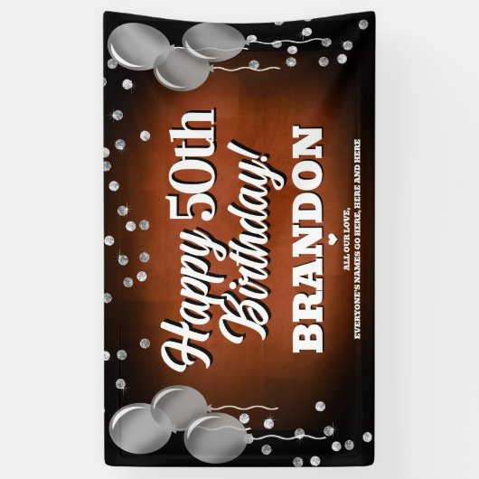 Brown and Silver Happy Birthday Banner 横断幕 (縦)
