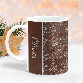 Brown and Silver Snowflakes Christmas Mug コーヒーマグカップ