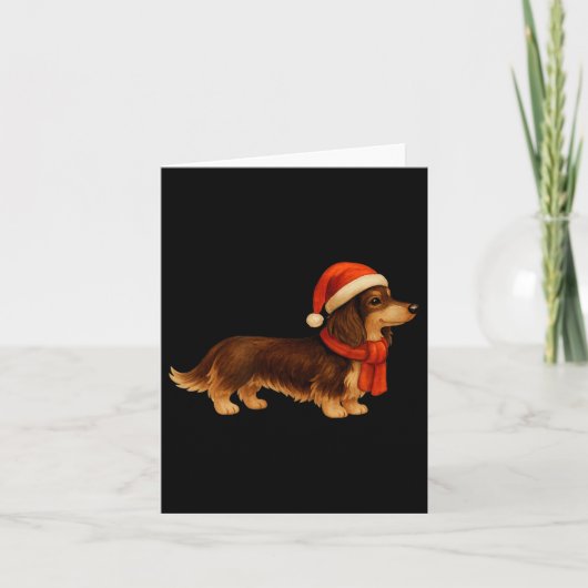 Brown And Tan Christmas Dachshund Santa Hat  カード (正面)