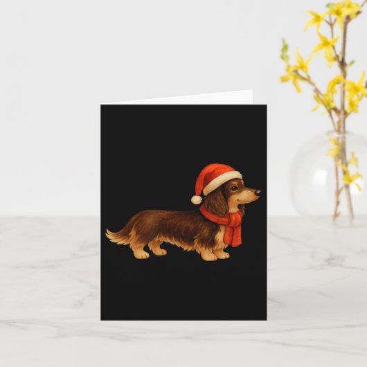 Brown And Tan Christmas Dachshund Santa Hat  カード (黄色い花)