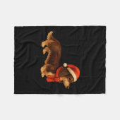 Brown And Tan Christmas Dachshund Santa Hat  フリースブランケット (正面(横))