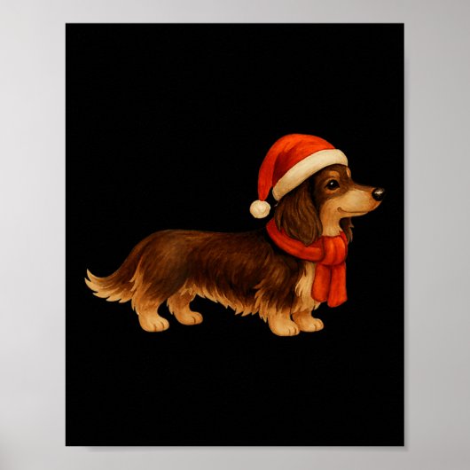 Brown And Tan Christmas Dachshund Santa Hat  ポスター (正面)
