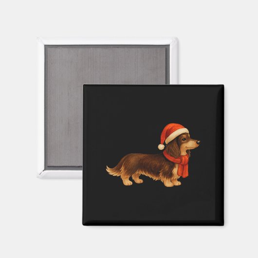 Brown And Tan Christmas Dachshund Santa Hat  マグネット (正面/裏面)