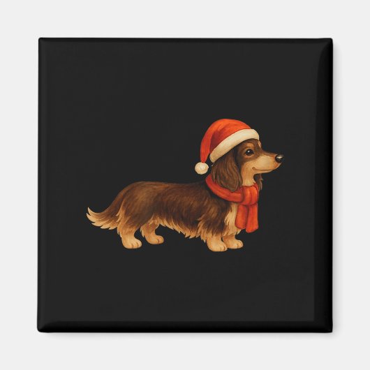 Brown And Tan Christmas Dachshund Santa Hat  マグネット (正面)