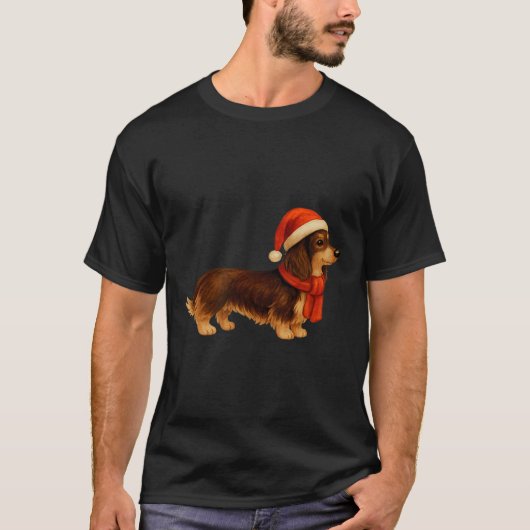 Brown And Tan Christmas Dachshund Santa Hat  Tシャツ (正面)