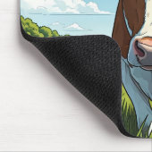 Brown and white Cow standing in a field of grass マウスパッド (コーナー)