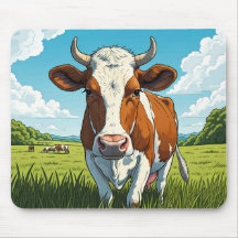 Brown and white Cow standing in a field of grass