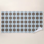 Brown and white flowers geometric patterned  ビーチタオル (正面)