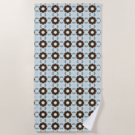 Brown and white flowers geometric patterned  ビーチタオル