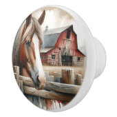 Brown and White Horse and Rustic Red Barn セラミックノブ (右)