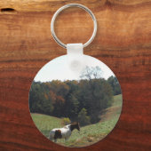 Brown and white horse at autumn pond キーホルダー (正面)