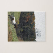 Brown and white horse at autumn pond ジグソーパズル (横)