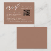 Brown and White Modern Minimalist Wedding QR RSVP エンクロージャーカード (正面/裏面)