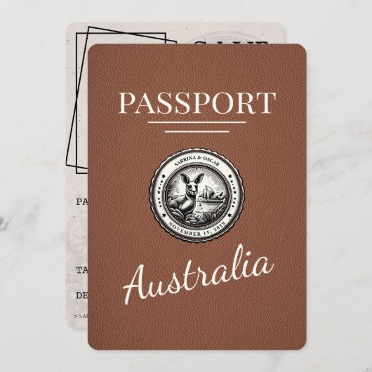 Brown Australia Passport日付の保存 セーブザデート (正面/裏面)