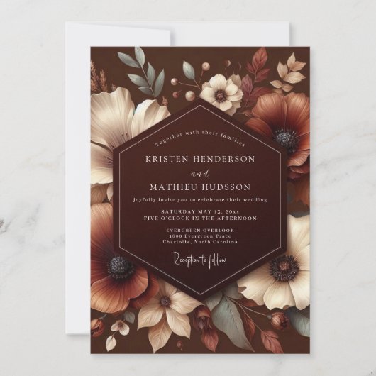 Brown Autumn Bloom Wedding 招待状 (正面)