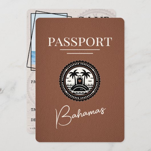 Brown Bahamas Passport日付の保存 セーブザデート (正面/裏面)
