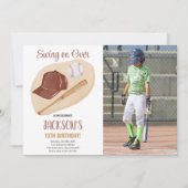 Brown Baseball Birthday Invitations with photo 招待状 (正面)