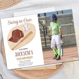 Brown Baseball Birthday Invitations with photo 招待状