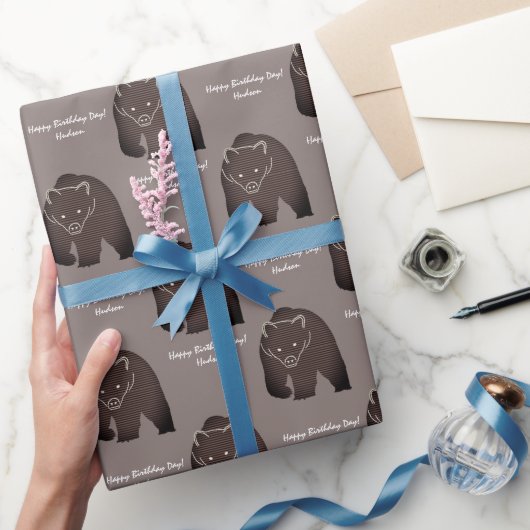Brown Bear素朴狩り誕生日カスタムメッセージ ラッピングペーパー (ギフト)