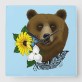 Brown Bear スクエア壁時計 (正面)