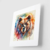 Brown Bear 170624AREF118 - Watercolor スクエア壁時計 (傾斜)