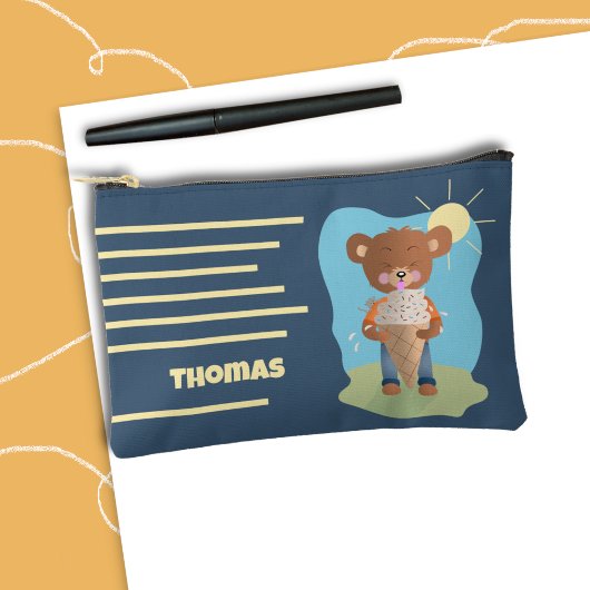 Brown Bear and Ice Cream Cone Kid Pencil Pouch アクセサリーポーチ