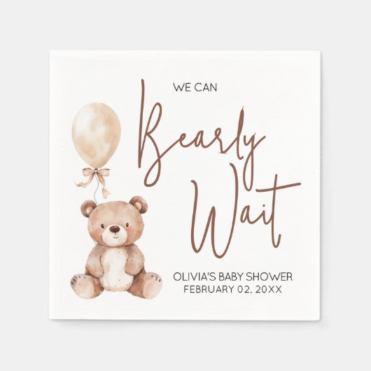 Brown Bear Balloon Baby Shower スタンダードカクテルナプキン (正面)