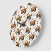 Brown Bear Cabin Decor Woodland ラージ壁時計 (傾斜)