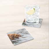 Brown Bear Catches Red Salmon スクエアペーパーコースター (インサイチュ)