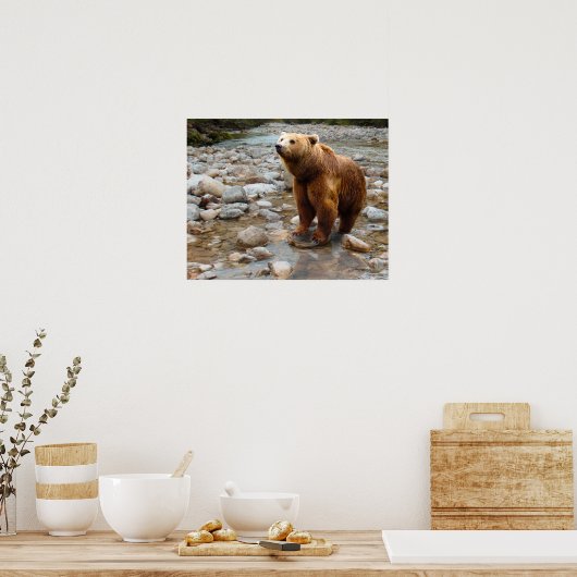 Brown Bear in Stream ポスター (キッチン)