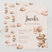 Brown Beary First Birthday Boy 招待状 (正面/裏面)