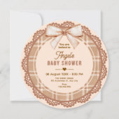 Brown beige bow plaid baby shower 招待状 (正面)