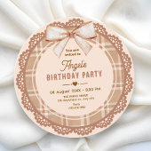 Brown beige bow plaid birthday 招待状
