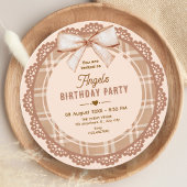 Brown beige bow plaid birthday 招待状