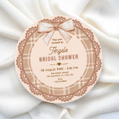Brown beige bow plaid bridal shower 招待状