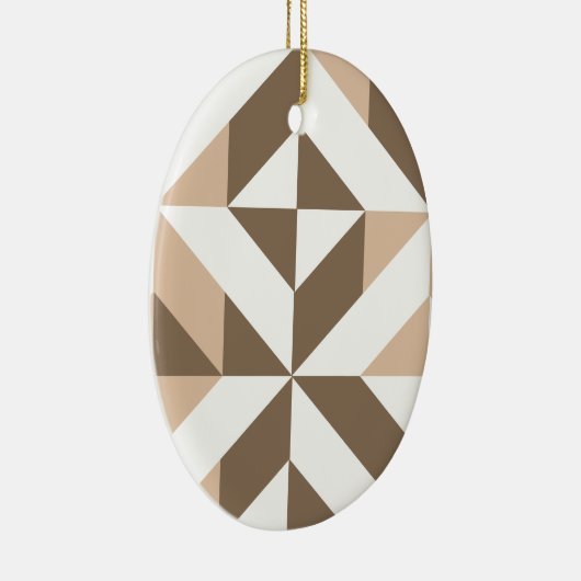 Brown Beige Geometric Cube Pattern セラミックオーナメント (右)
