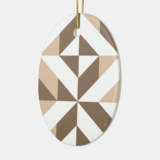 Brown Beige Geometric Cube Pattern セラミックオーナメント (左)