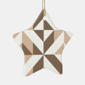 Brown Beige Geometric Cube Pattern セラミックオーナメント (右)