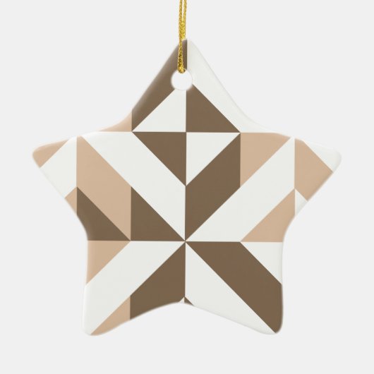 Brown Beige Geometric Cube Pattern セラミックオーナメント (正面)