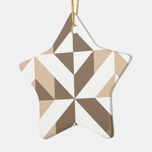Brown Beige Geometric Cube Pattern セラミックオーナメント (左)